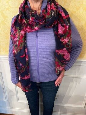 Talbot's Floral  Print Navy and Pink Women's Fashion Scarf